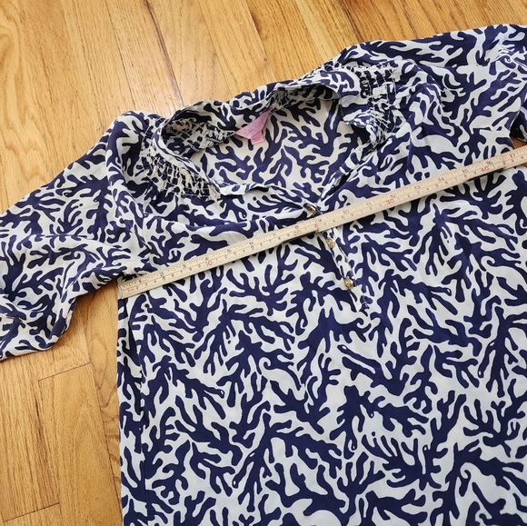 Lily Pulitzer Elsa Top 100 Silk Treaure Navy Coral Size Small Coastal Resort - Picture 11 of 11